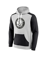 Fanatics Men's Gray/Black Brooklyn Nets Arctic Colorblock Pullover Hoodie