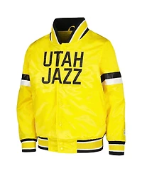 Starter Big Boys and Girls Yellow Utah Jazz Home Game Varsity Satin Full-Snap Jacket