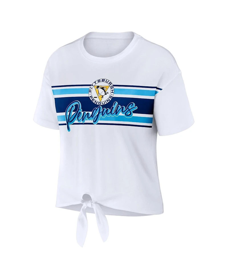 Wear by Erin Andrews Women's White Pittsburgh Penguins Front Knot T-Shirt