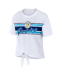 Wear by Erin Andrews Women's White Pittsburgh Penguins Front Knot T-Shirt