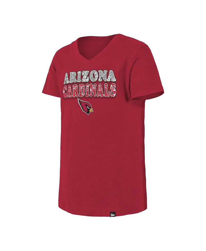 New Era Big Girls Cardinal Arizona Cardinals Reverse Sequin V-Neck T-Shirt