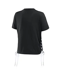 Wear by Erin Andrews Women's Black New Orleans Saints Lace Up Side Modest Cropped T-Shirt