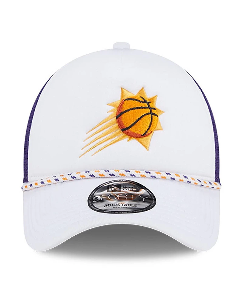 New Era Men's White/Purple Phoenix Suns Court Sport Foam A-Frame 9FORTY Adjustable Trucker Hat