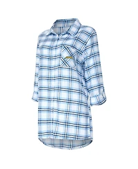 Concepts Sport Women's Powder Blue Los Angeles Chargers Sienna Plaid Full-Button Long Sleeve Nightshirt
