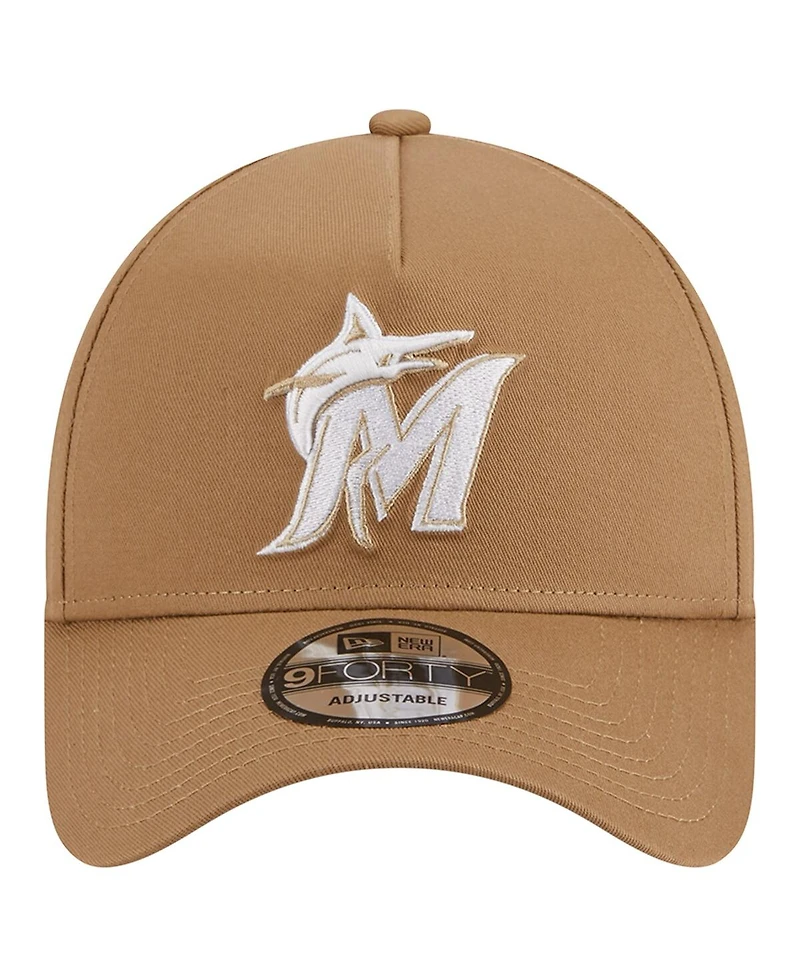 New Era Men's Khaki Miami Marlins A-Frame 9FORTY Adjustable Hat
