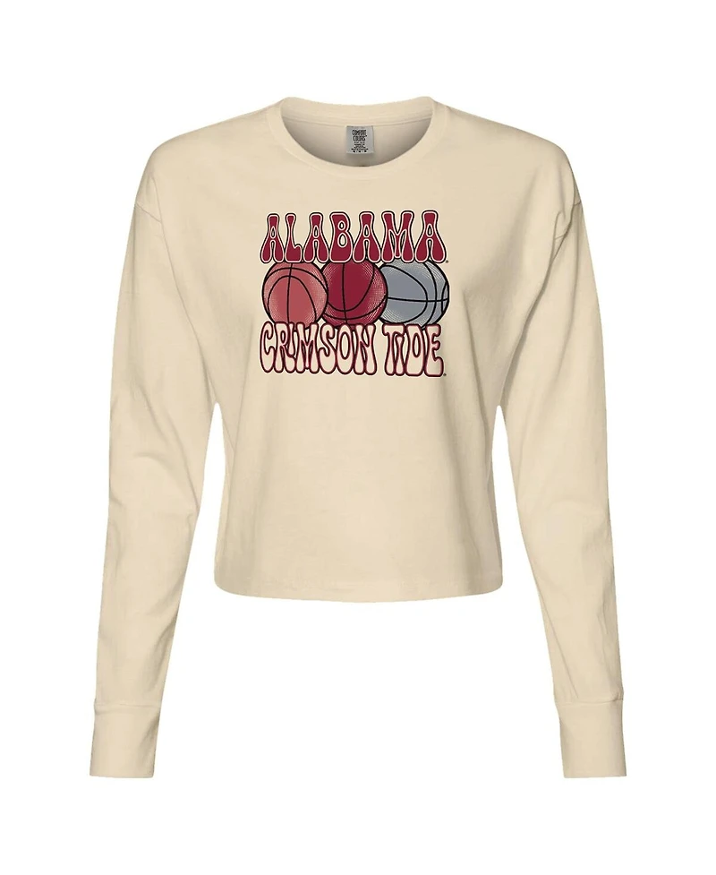 Image One Women's Natural Alabama Crimson Tide Comfort Colors Basketball Cropped Long Sleeve T-Shirt