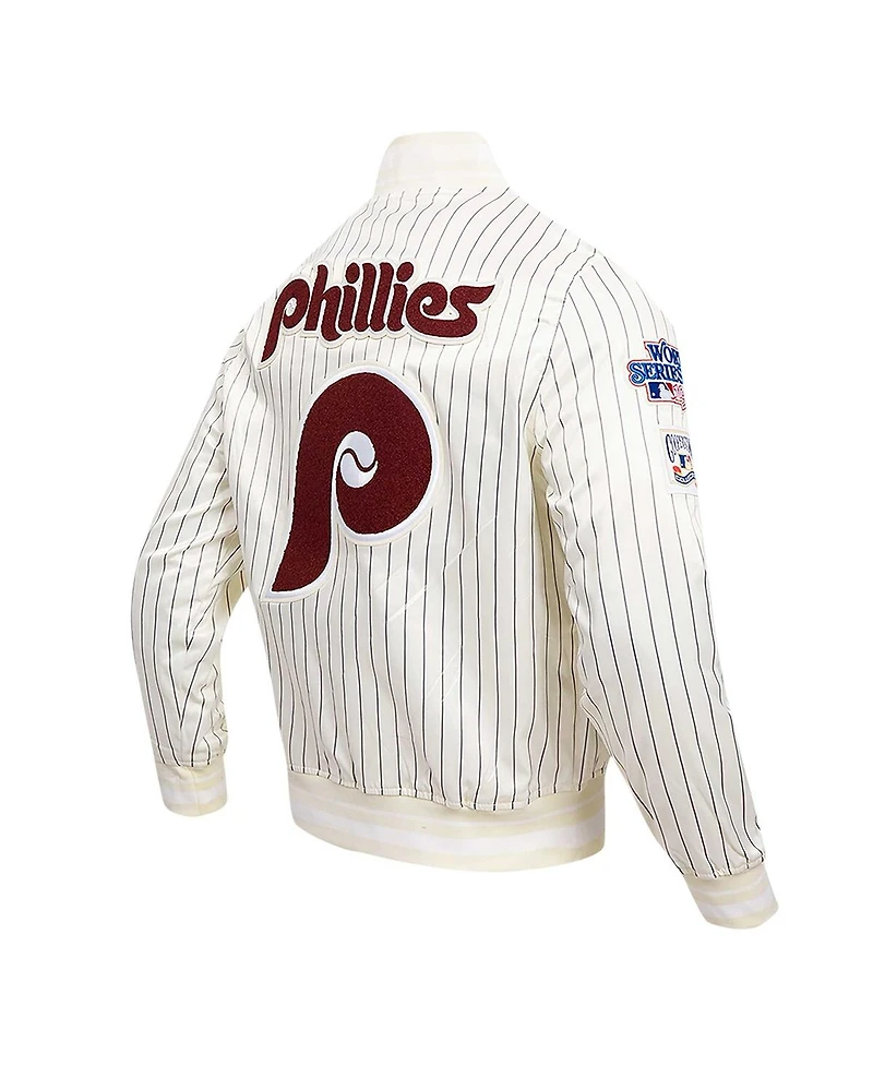 Pro Standard Men's Cream Philadelphia Phillies Cooperstown Collection Pinstripe Retro Classic Satin Full-Snap Jacket