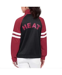 G-iii 4Her by Carl Banks Women's Black Miami Heat Main Player Raglan Rhinestone Full-Zip Track Jacket