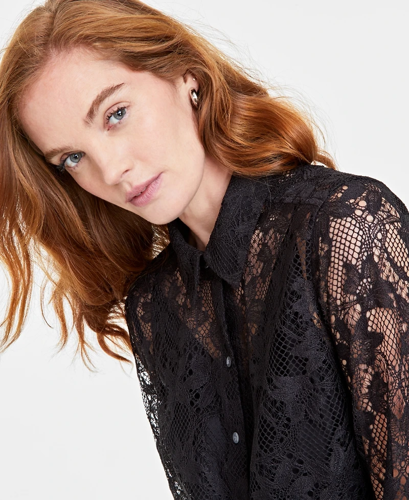 On 34th Women's Lace Button-Front Long-Sleeve Shirt, Created for Macy's