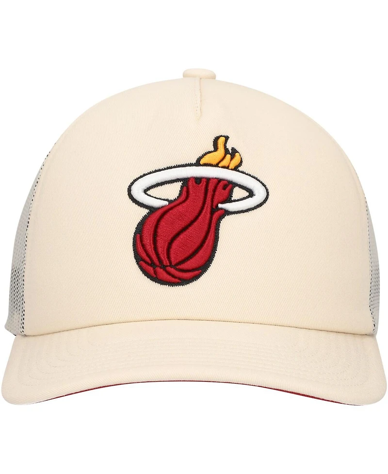 Mitchell & Ness Men's Cream Miami Heat Trucker Adjustable Hat