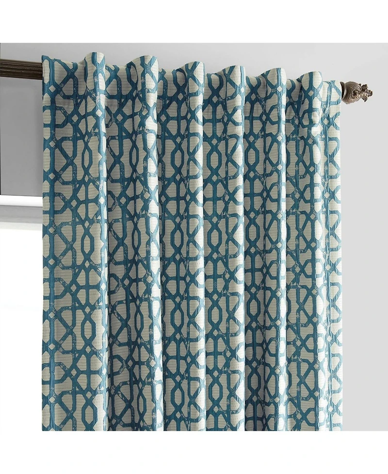 Half Price Drapes Metro Teal Blue Geometric Faux Silk Jacquard Room Darkening Curtain