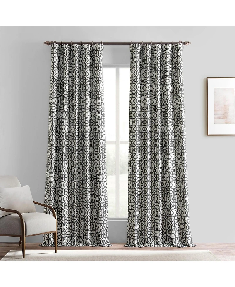 Half Price Drapes Metro Black Geometric Faux Silk Jacquard Room Darkening Curtain