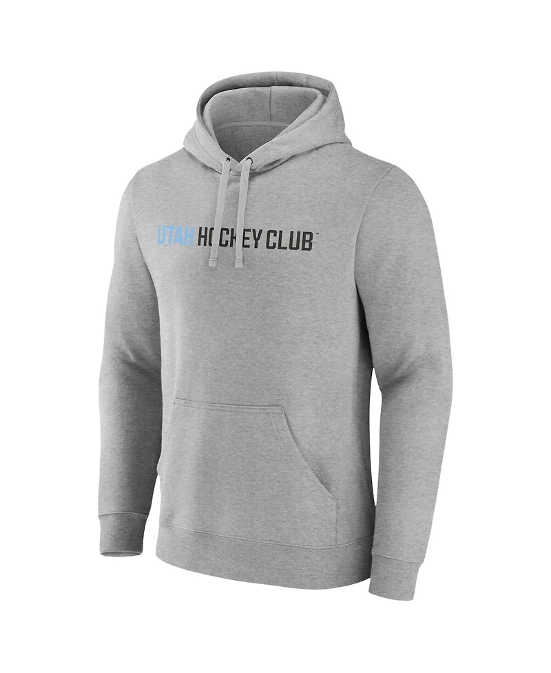 Fanatics Men's Heather Gray Utah Hockey Club Wordmark Logo Fleece Pullover Hoodie