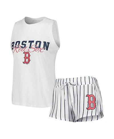 Concepts Sport Women's White Boston Red Sox Reel Pinstripe Tank Top Shorts Sleep Set