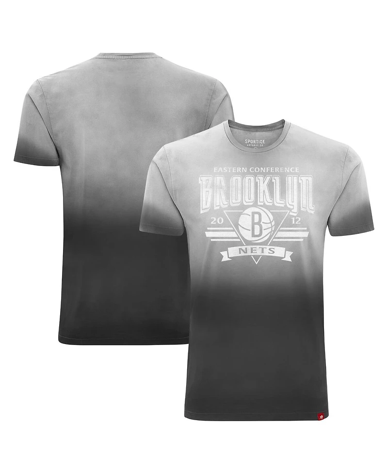 Sportiqe Men's and Women's Black Brooklyn Nets Bingham Sun-Fade T-Shirt