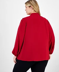 Kasper Plus Size Tie-Front Ruffle-Trim Blouse