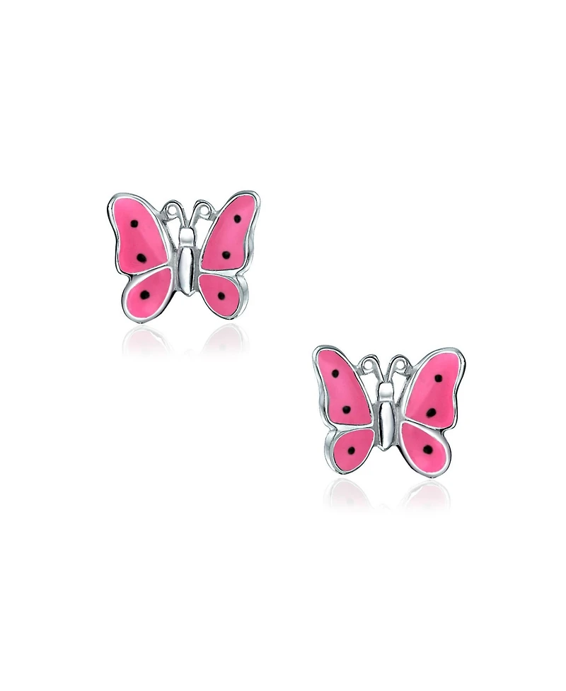 Bling Jewelry Tiny Pink Enamel Butterfly Stud Earrings in Sterling Silver