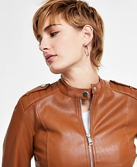 Guess Women's Faux-Leather Moto Jacket with Snap Collar