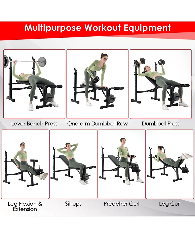 Skonyon Adjustable Weight Bench and Barbell Rack Set with Weight Plate Post