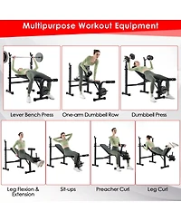 Skonyon Adjustable Weight Bench and Barbell Rack Set with Weight Plate Post