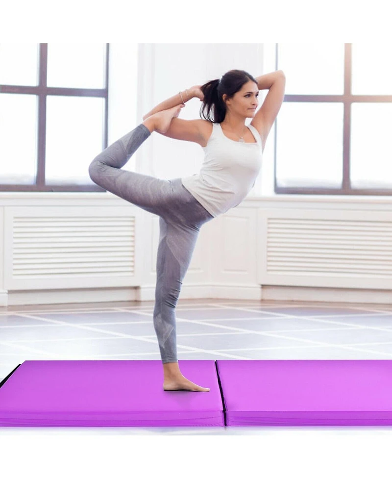 Skonyon 6 x 2 Feet Folding Gymnastic Mat with Carrying Handles for Yoga-Purple