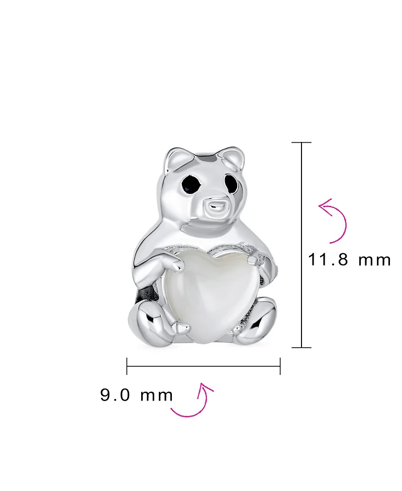 Bling Jewelry Stuff Animal Teddy Bear Charm Bead Daughter Sterling Silver Mop Heart Accent Fits European Bracelet