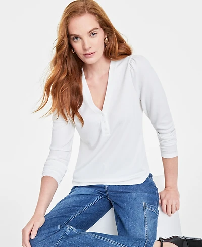 On 34th Women's V-Neck Waffle-Knit Top, Created for Macy's