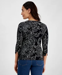 Style & Co Petite Printed 3/4-Sleeve Knit Top, Created for Macy's