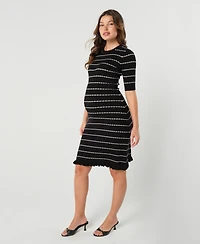 Marion Maternity Knee Length Striped Cotton Knit Nursing Sweater Dress