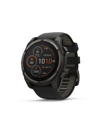 Garmin fenix 8 51mm, Saphire Solar, Outdoor & Fitness Gps Smartwatch, Carbon Gray Titanium Black, Black/Pebble Gray Band, Na