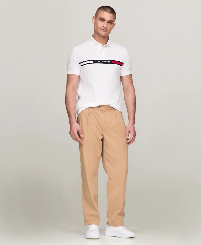 Tommy Hilfiger Men's Short Sleeve Embroidered Chest Stripe Polo Shirt