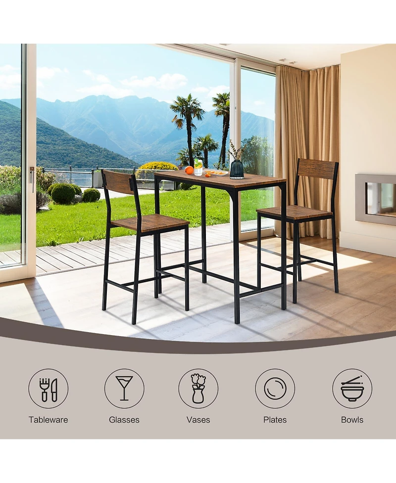 Sugift 3 Pieces Bar Table Set with 2 Stools