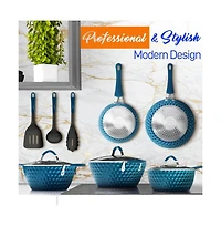 NutriChef Kitchenware Pots & Pans Set - Stylish Kitchen Cookware with Elegant Diamond Pattern, Non-Stick (11-Piece Set)