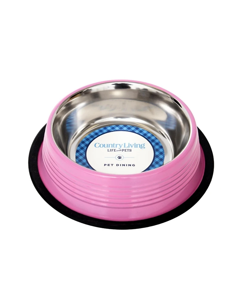 Country Living Set of 2 Ribbed Non-Slip Stainless Steel Pet Bowls – Durable and Safe Dog