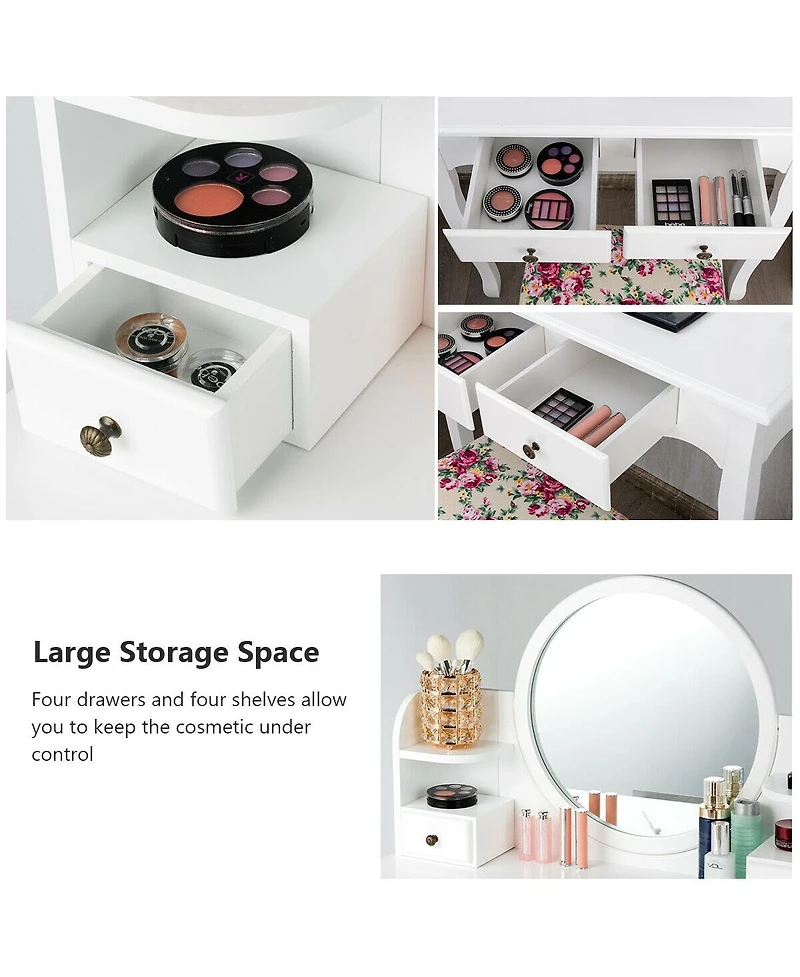 Sugift Makeup Vanity Table Set with 360° Pivoted Round Mirror