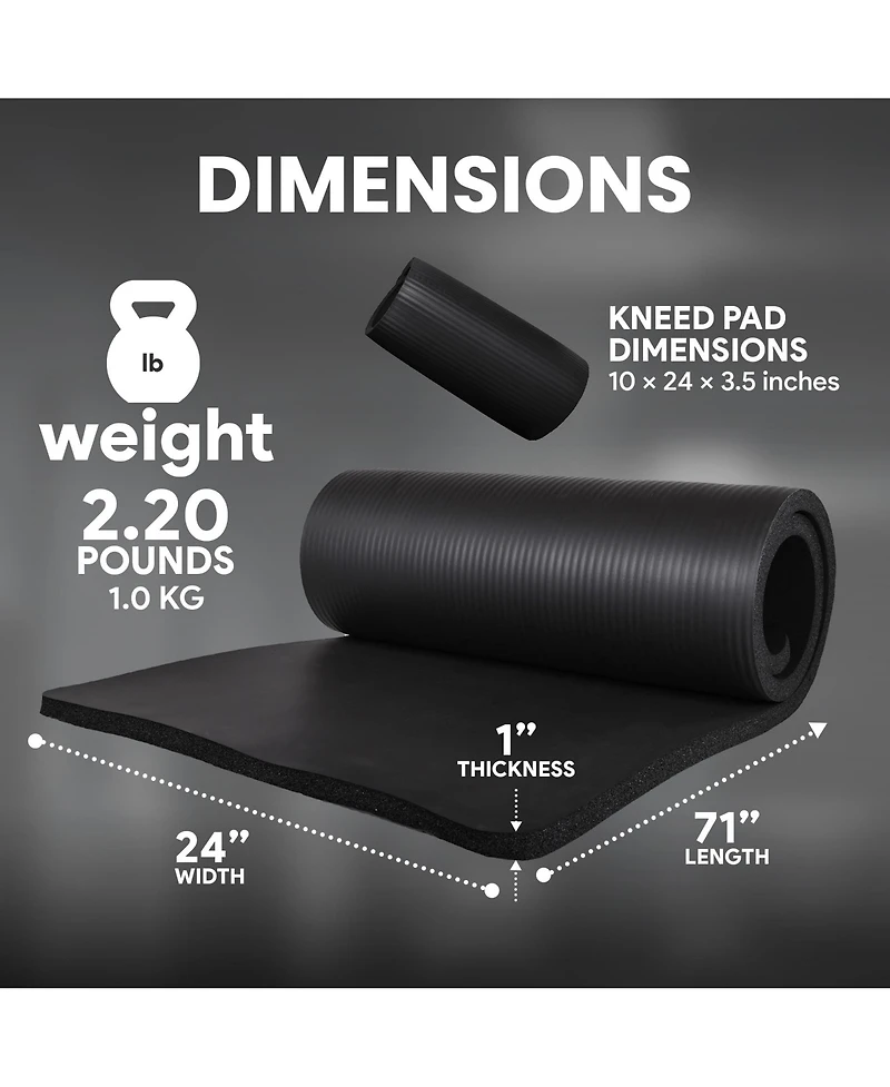 BalanceFrom Fitness 1" Extra Thick Yoga Mat w/Knee Pad and Carrying Strap, Black