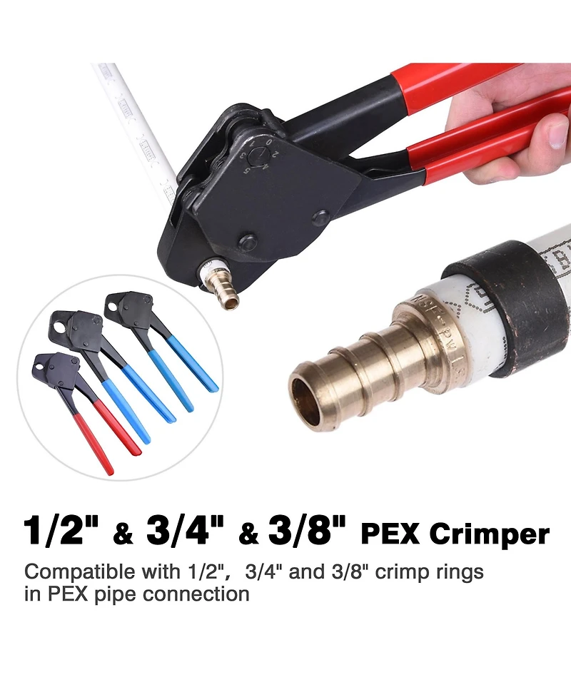1/2" 3/4" 3/8" Pex Crimper Set Crimping Tool Kit with Go/no Go Gauge Pipe Cutter