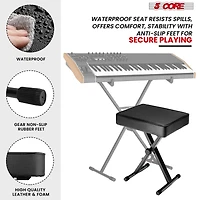 5 Core Keyboard Stand Double X Style Adjustable Piano Riser + Keyboard Piano Bench - Black