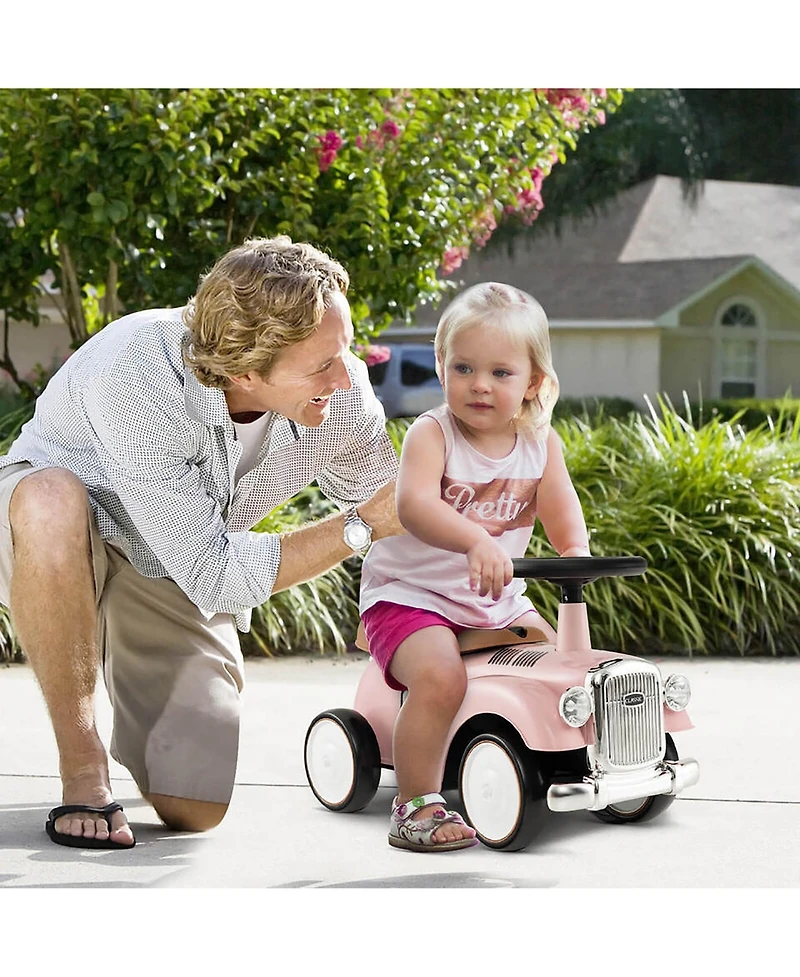 Gymax Retro Kids Ride-on Toy Kids Sit to Stand Vehicle with Working Steering Wheel White