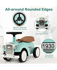 Gymax Retro Kids Ride-on Toy Sit to Stand Vehicle with Working Steering Wheel White