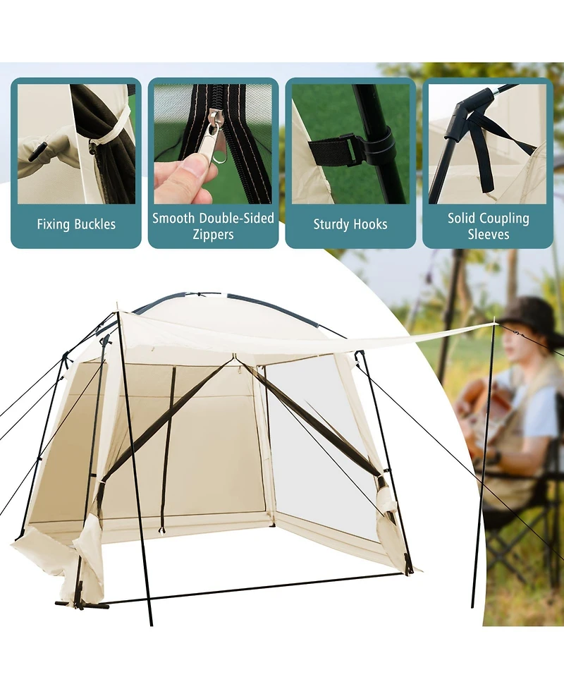 10 x 10 Feet Screened Canopy Tent w/ Vestibule and Zippered Door-Beige
