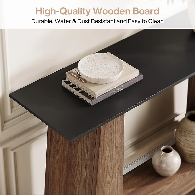 Tribesigns 47.24" Console Table for Entryway, Mid-Century Modern 2-Tier Narrow Wooden Sofa Table Behind Couch with Storage Shelf