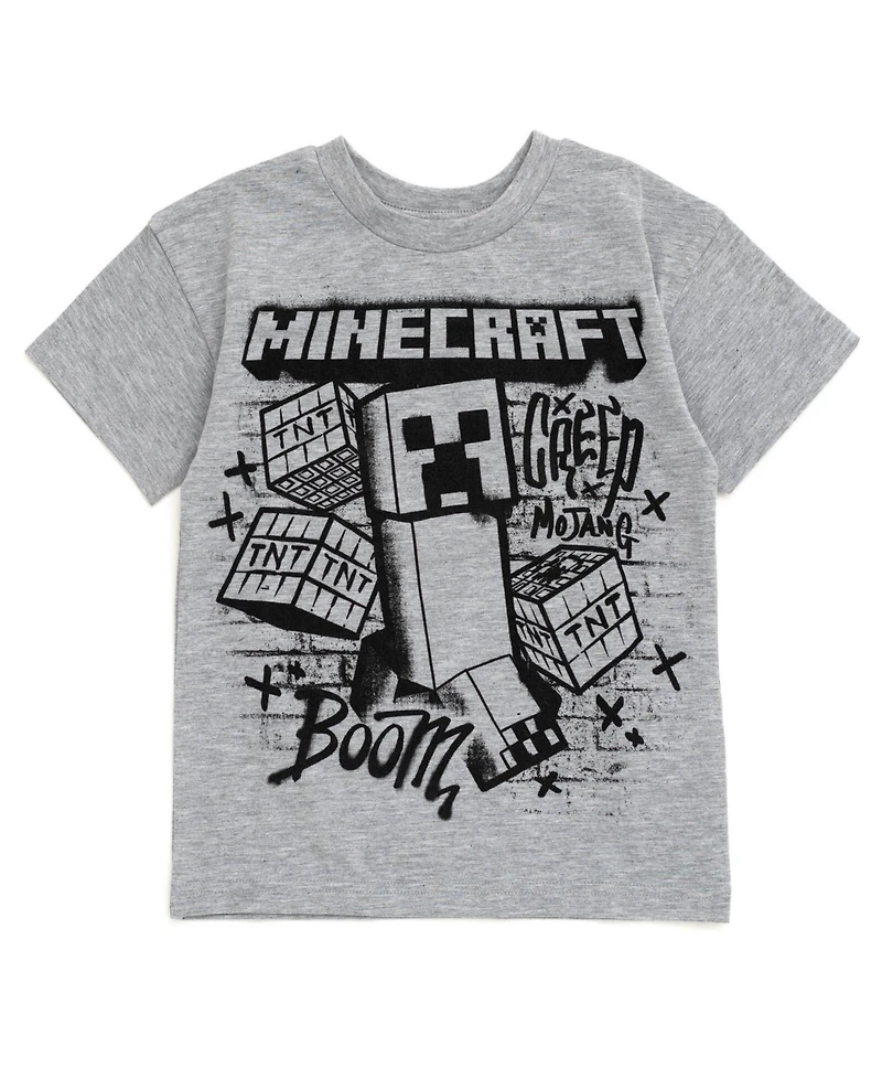 Minecraft Boys Creeper Skeleton Zombie Enderman Graphic T-Shirt and Mesh Shorts Outfit Set to