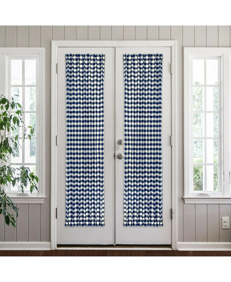 Kate Aurora Plaid Country Farmhouse French Door Curtain Panel With Matching Tieback - 25W x 40L, Yellow