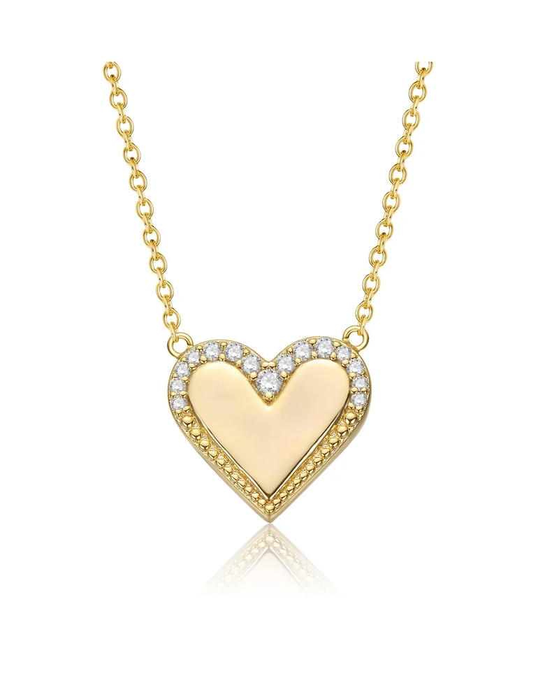 14K Gold Plated Cubic Zirconia Heart Pendant Necklace