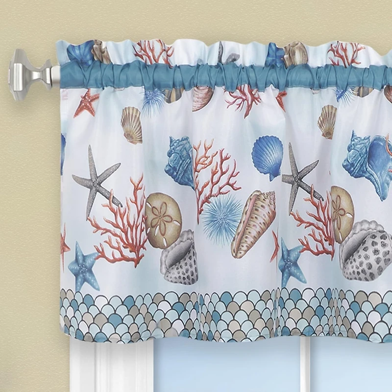 Kate Aurora Coastal Living Nantucket Seashells Complete Kitchen Curtain Tier & Valance Set