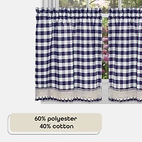 Kate Aurora 2 Piece Country Farmhouse Buffalo Plaid Rod Pocket Cafe Tier Curtain Panels With Macrame Border