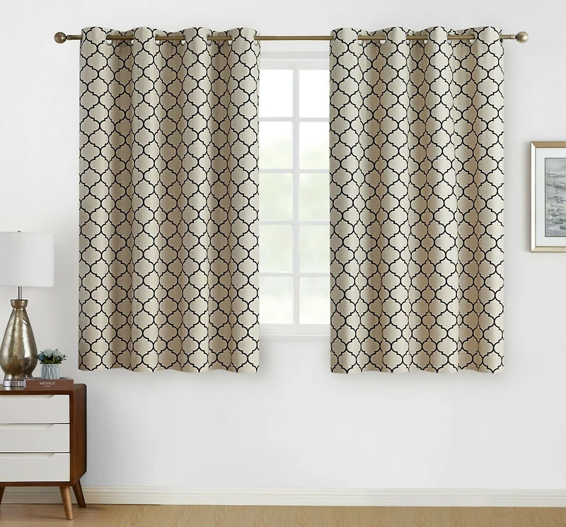Kate Aurora Chic Living 100% Max Blackout Trellis Clover Thermal Curtains - 52 in. W x 63 L, White