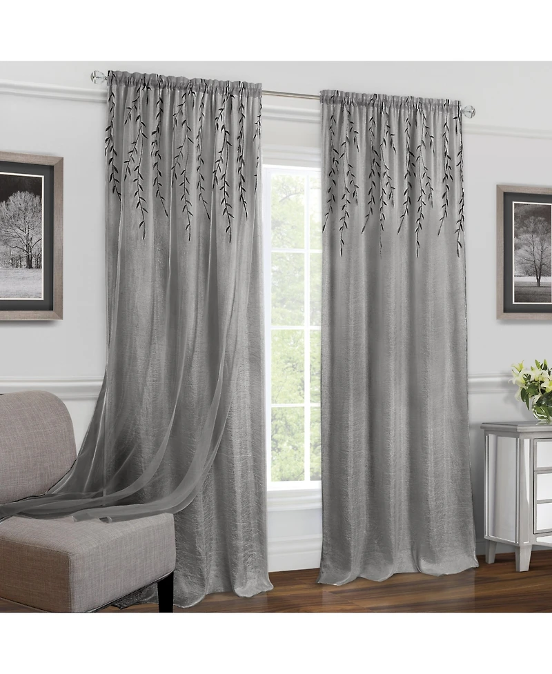 Kate Aurora Traditional Home 2 Pack Double Layered Embroidered Floral Sheer Curtains