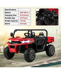 Gymax 24V Kids Ride On Dump Truck 2-Seater Electric w/ Remote Control Rose Red